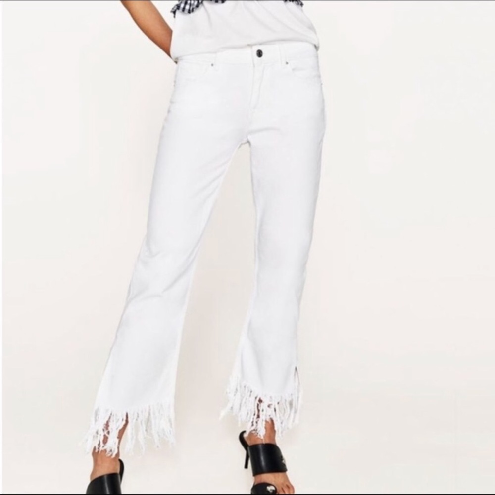 zara white fringe jeans